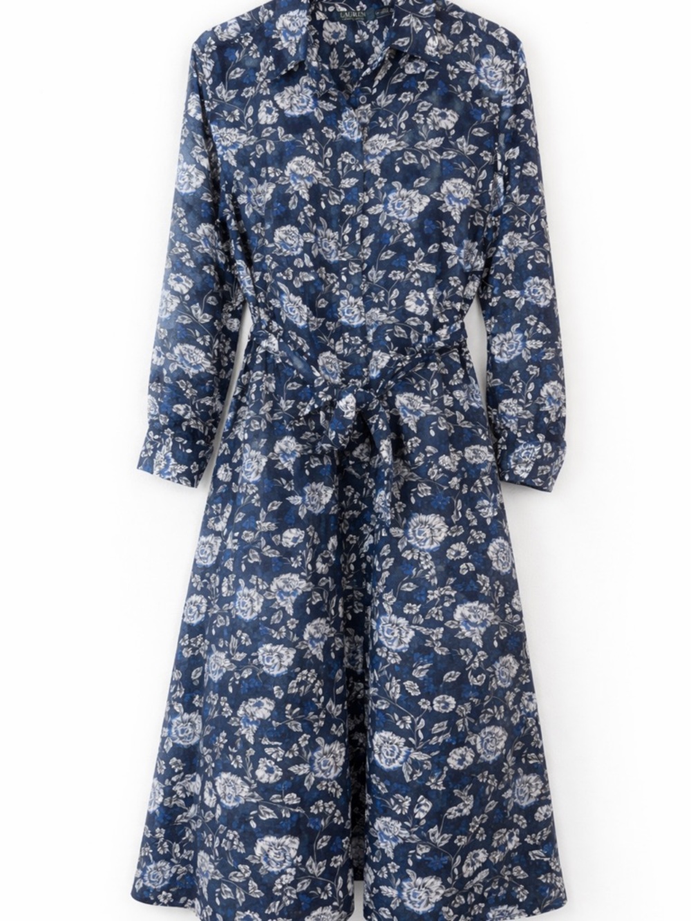 Ralph Lauren Navy and White Floral Long Sleeve Shirt Dress